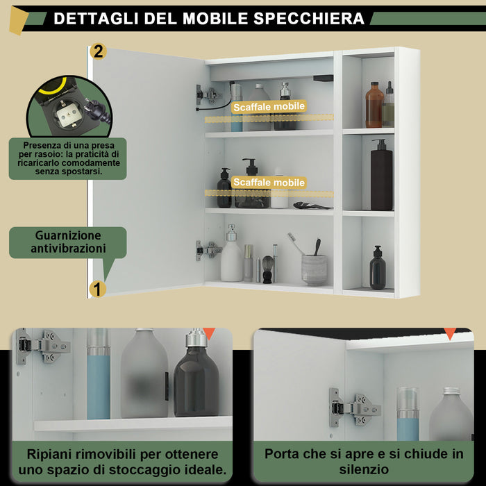 Mobiletto Specchiera Pensile da Bagno 50x70 cm, Bianco