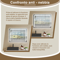 80¡Á60 cm Specchio da Bagno Rettangolare a LED Specchio da Toeletta Specchio da Parete, Luce Bianca 6000K, Anti-fog, Touch