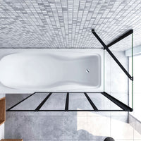 Parete Vasca Doccia 100x65cm Sopravasca Angolare 4 Ante Pieghevoli Vetro Temperato Trasparente da 4 mm con Parete Laterale da 6 mm H.140cm Telai Neri Opachi