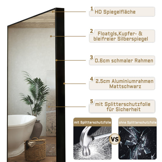 Specchio a corpo intero 140x40cm, design moderno e adatto per svariate scenari.