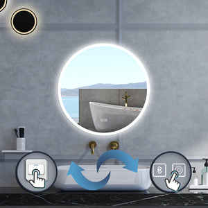 Specchio da bagno Rotondo con 80cm,Blue tooth,3 colori,Memoria, Antifog,Regorabile,Retroilluminato,doppio interruttore,
