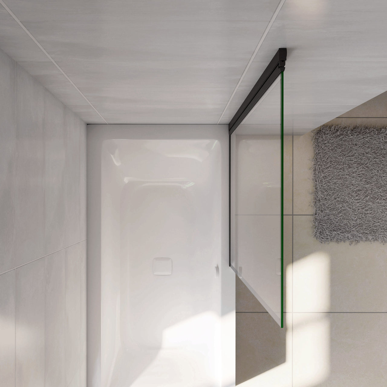 Parete Vasca Doccia 70xh.140cm Sopravasca Anta Girevole in Vetro Temperato 4 mm Trasparente con Bordo Nero Serigrafato