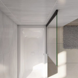 Parete Vasca Doccia 70xh.140cm Sopravasca Anta Girevole in Vetro Temperato 4 mm Trasparente con Bordo Nero Serigrafato