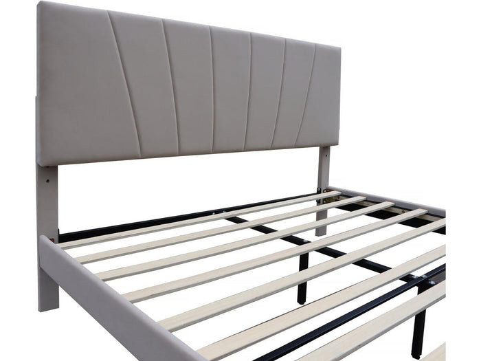 Letto Matrimoniale 140x190 Velluto Beige con Cassetto Habitat et Jardin