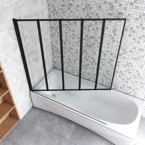 120x140 cm Sopravasca Parete Doccia per Vasca 5 Antine Pieghevoli a Libro Vetro Temperato Trasparente Da 4 mm Profilo Nero Opaco