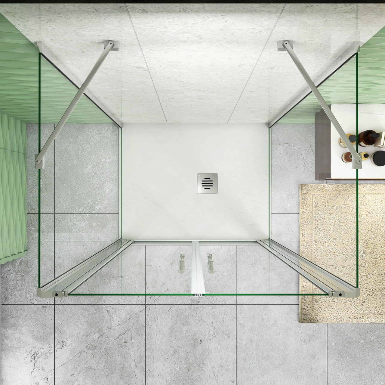 185 cm Box Doccia a Tre Lati Porta Battente Saloon 100 cm Doppia Parete Fissa 80 cm Vetro da 6 mm Temperato Anticalcare Barra Stabilizzatrice 45 cm Cromo Lucido