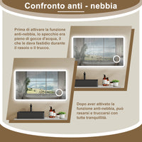Aica 100x60cm Specchio da bagno Bluetooth antiappannamento, 3 colori dimmerabili, lente d'ingrandimento 3X