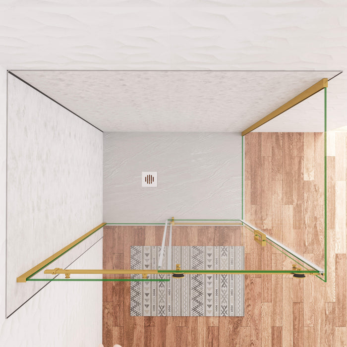 Box Doccia Angolare 140X90 cm H.195 cm Porta Scorrevole con Parete Fissa Vetro 8 mm Temperato Anticalcare Trasparente Telaio Cromo Dorato