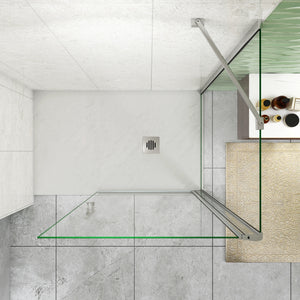 195 cm Box Doccia Walk In Porta Battente 97 cm + Parete Fissa 90 cm Vetro 6mm Anticalcare Barra da 45 cm Cromo Lucido