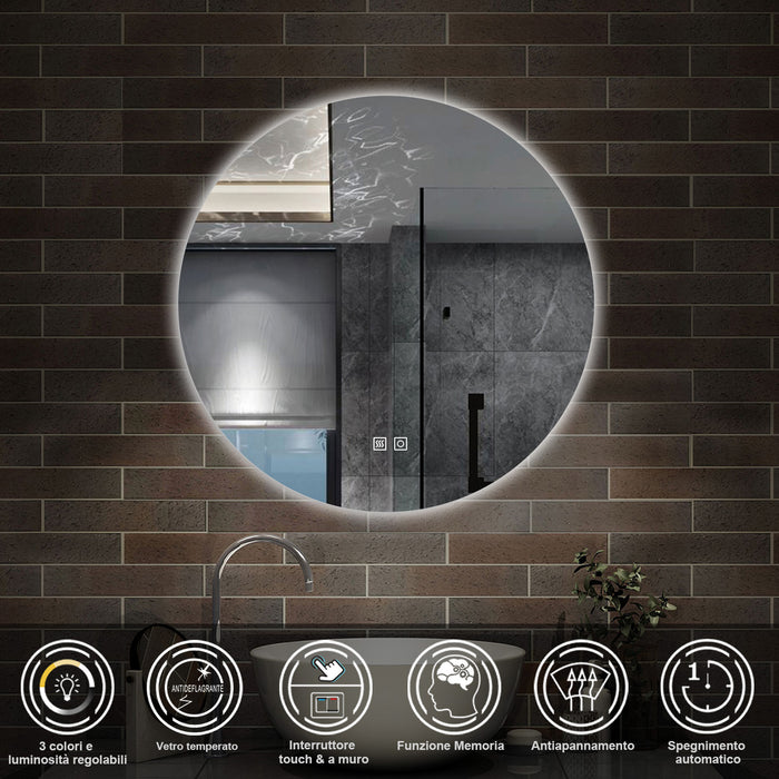 100 x 100 cm,AICA Specchio da Bagno LED con Luce, 3 Colori Regolabili,memoria, antiappannamento,CRI>90,autospegnimento