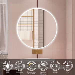 AICA Specchio da bagno 80 x 80 cm, blue tooth, 3 colori, antiappannamento, dimmerabile, interruttore touch, Funzione Memoria