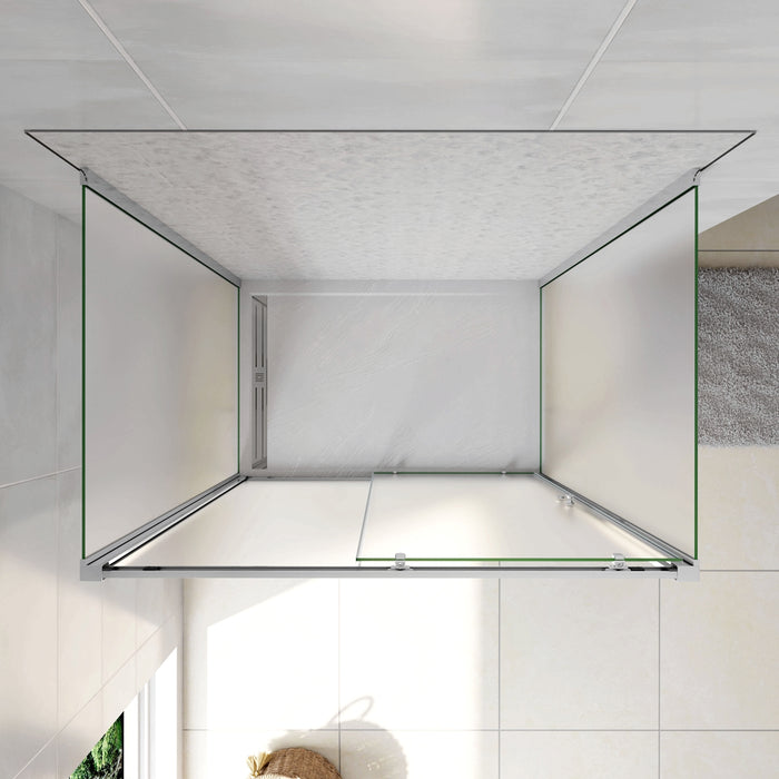 H.185 cm Box Doccia a Tre Lati Porta Scorrevole con 2 Parete Fissa Vetro Temperato 5 mm Satinato Opaco 110x80x80 cm