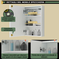 Mobiletto Specchiera Pensile da Bagno 50x70 cm, Bianco