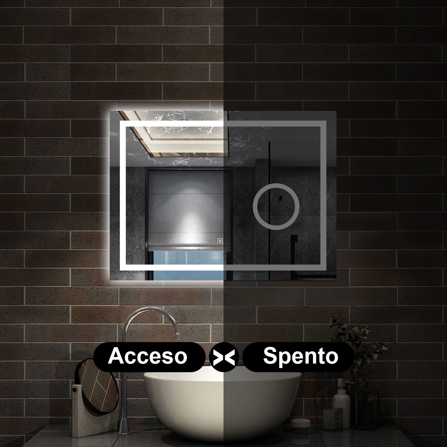 80 x 60 cm,AICA Specchio da Bagno LED con Luce, 3 Colori Regolabili,Blue tooth, Ingrandimento,memoria, antiappannamento,CRI>90,autospegnimento