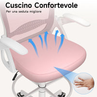 Sedia ufficio altezza alta - Mesh Drafting Chair - Altezza e Poggiapiedi Regolabili - braccioli regolabili - Capacità di Carico 120 kg - Rosa