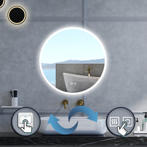 Specchio da bagno Rotondo con 70cm,3 colori,Memoria, Antifog,Regorabile,Retroilluminato,doppio interruttore,