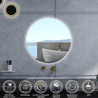 Specchio da bagno Rotondo con 80cm,3 colori,Memoria, Antifog,Regorabile,Retroilluminato,doppio interruttore,