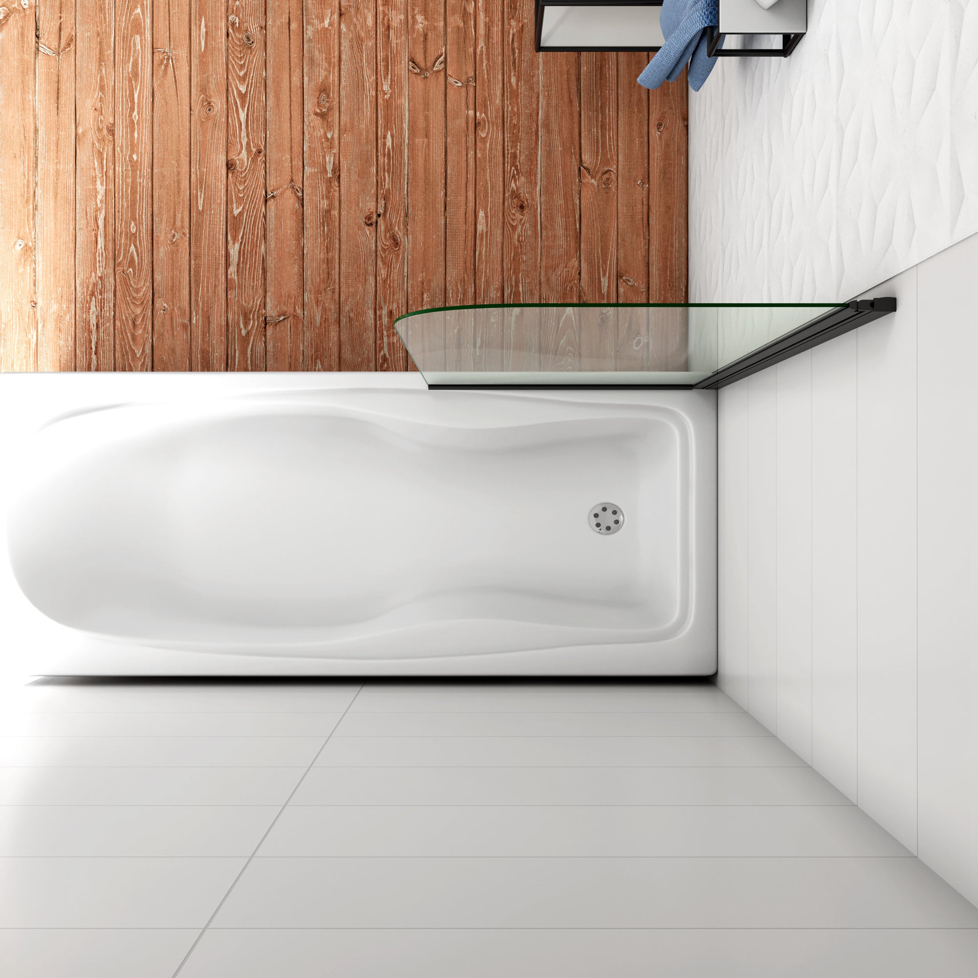 80x140cm Parete Vasca Doccia Sopravasca Singolo Pannello Stondato/Curvo Girevole in Vetro Temperato 5 mm Trasparente Telaio Nero Opaco