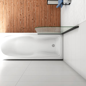 80x140cm Parete Vasca Doccia Sopravasca Singolo Pannello Stondato/Curvo Girevole in Vetro Temperato 5 mm Trasparente Telaio Nero Opaco