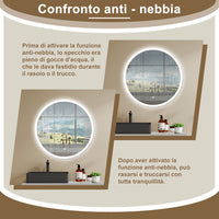 AICA SPECCHIO DA BAGNO ROTONDO CON LED 70 x 70 cm, antiappannamento, interruttore a sfioramento