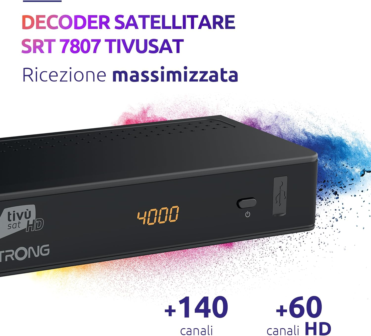 STRONG Decoder Satellitare SRT7807TIVU Tivùsat HD con Scheda Tivùsat Inclusa Funzioni Smart Tanta TV in HD Facile da Usare Nero