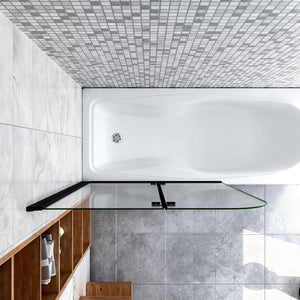 Sopravasca da Bagno Parete Vasca Doccia 100x140 cm Due Ante Movibili Vetro Temperato Trasparente 6 mm Anticalcare Telaio Nero Opaco