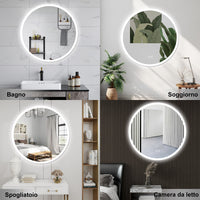 AICA Specchio da bagno 70 x 70 cm, blue tooth, 3 colori, antiappannamento, dimmerabile, interruttore touch, Funzione Memoria