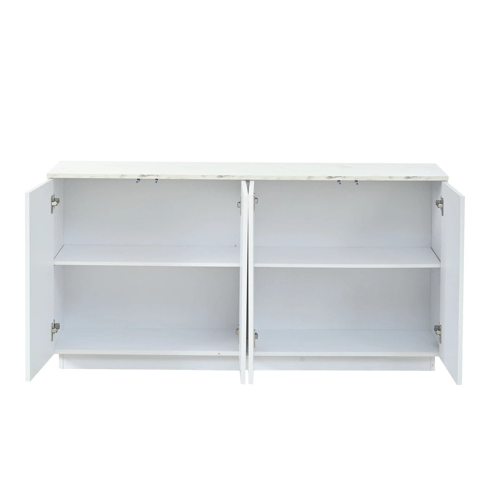 Credenza Soggiorno con 4 Ante ¨C MINIMAL ¨C Bianco e Oro, Ripiani Regolabili, 35x140x70 cm
