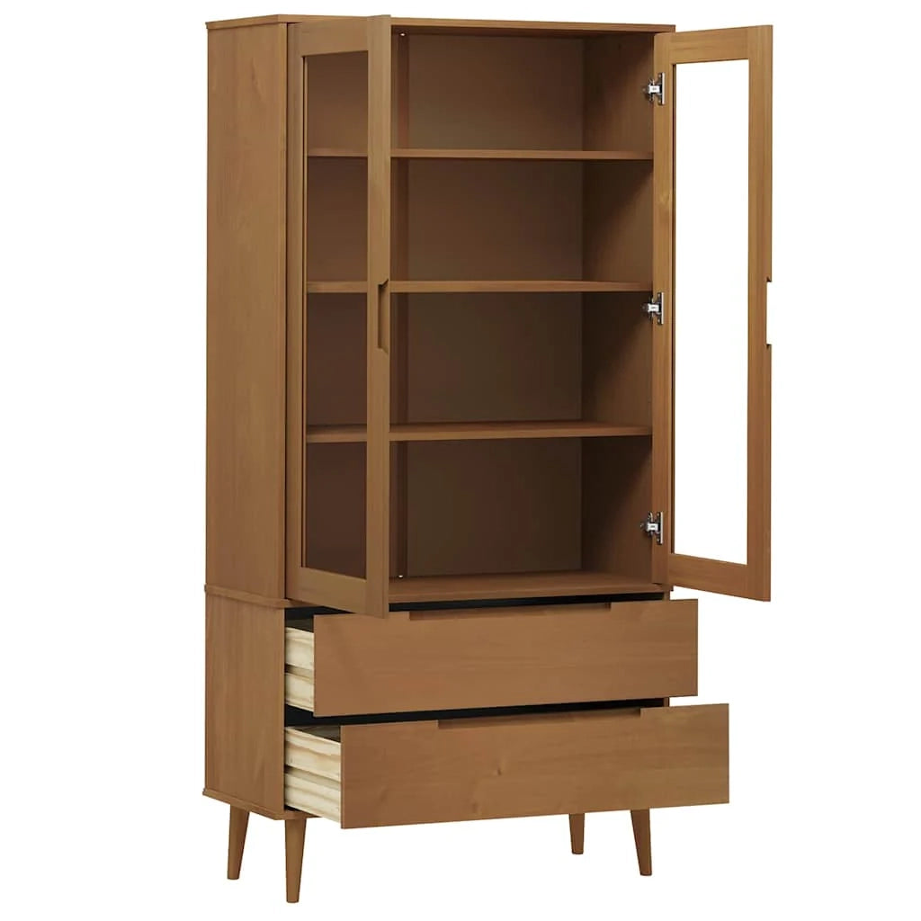 Vetrina in stile scandinavo con ampio spazio di archiviazione 90 x 35 x 175 cm realizzata in legno massello di pino marrone 02_0057607