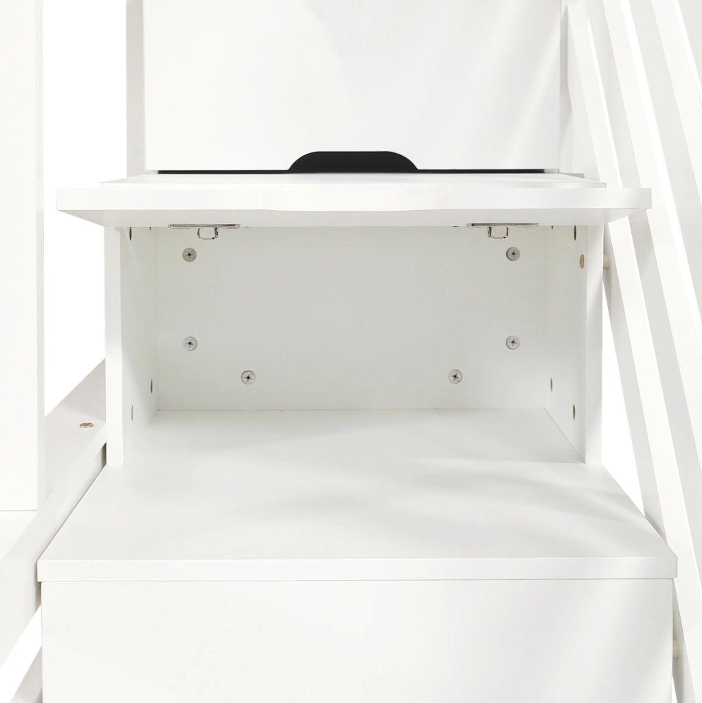 Letto a castello per bambini con 2 cassetti, scala ad angolo e finestre decorative