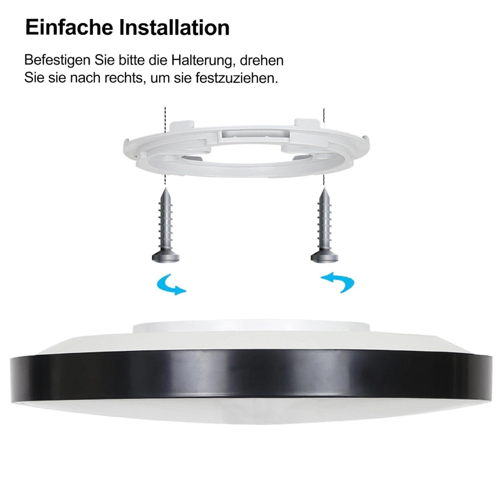 ZMH Lampada da soffitto plafoniera LED nera IP44 rotonda 37 cm intensità luminosa regolabile