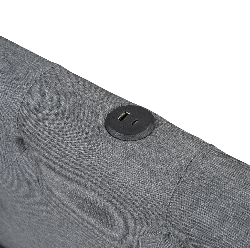 Letto 140x200 cm con LED; USB e Type-C in lino grigio