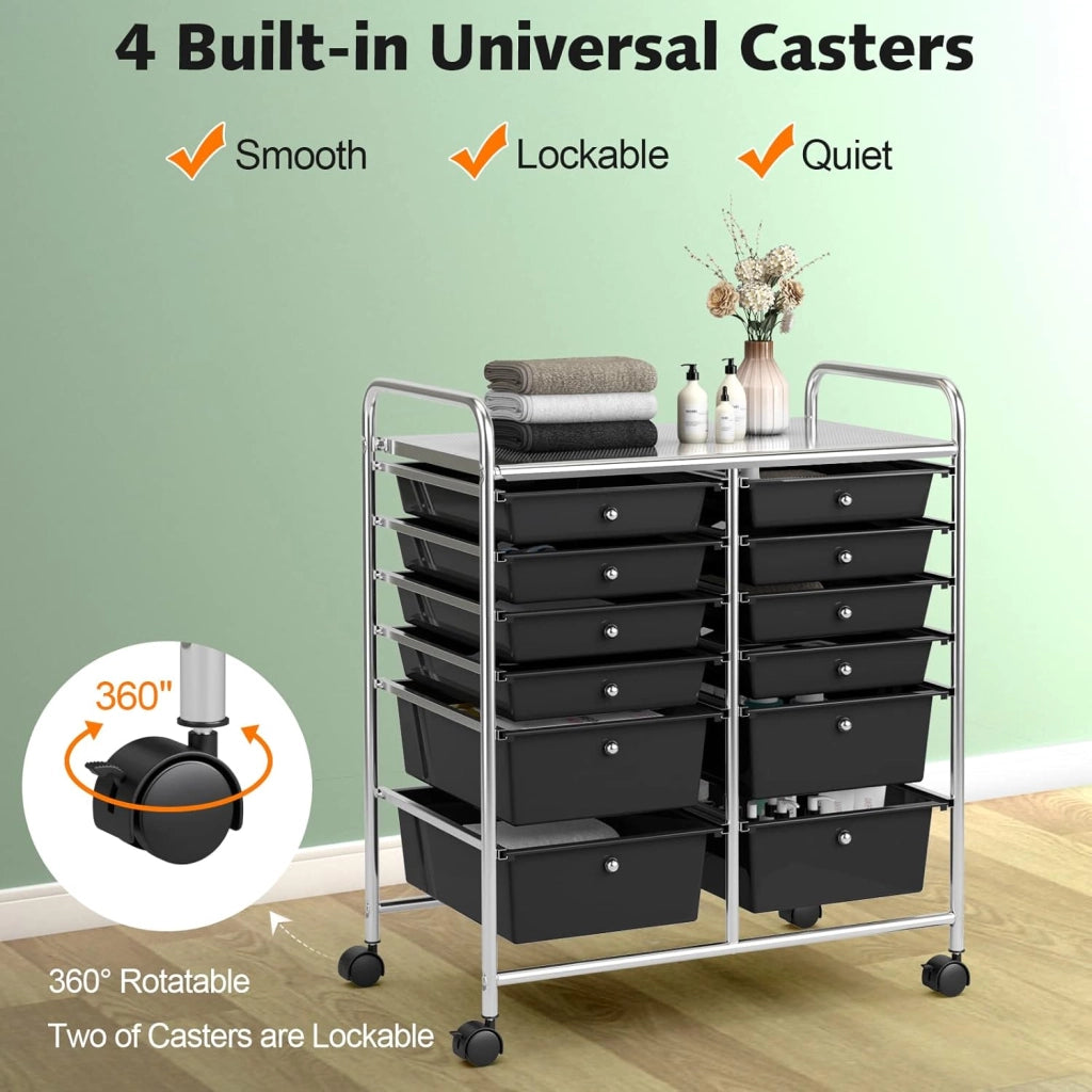 Carrello Portaoggetti con Ruote, 12 Cassetti Rimovibili, Carrello a Rotelle per Soggiorno, Ufficio, Camera da Letto, 64x38x75 cm, 3 Colori