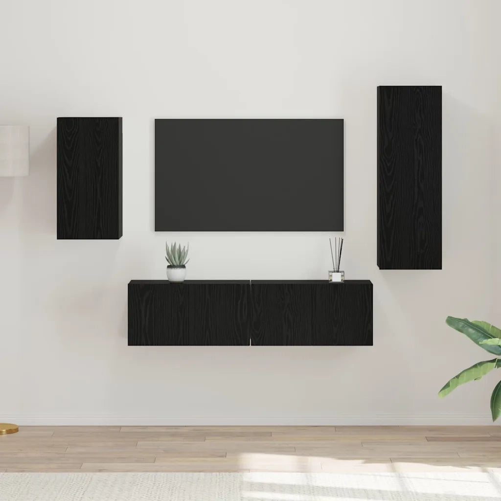 Set mobile TV 4 pcs Rovere Nero Legno multistrato 3393283
