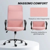 Sedia Ergonomica da Ufficio Girevole, Altezza Regolabile e Schienale a Rete, 63x65x109-119 cm, Rosa