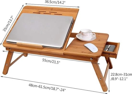 Tavolo da scrivania per letto, tavolo da lettura, 55 x (22,8-31) x 35
