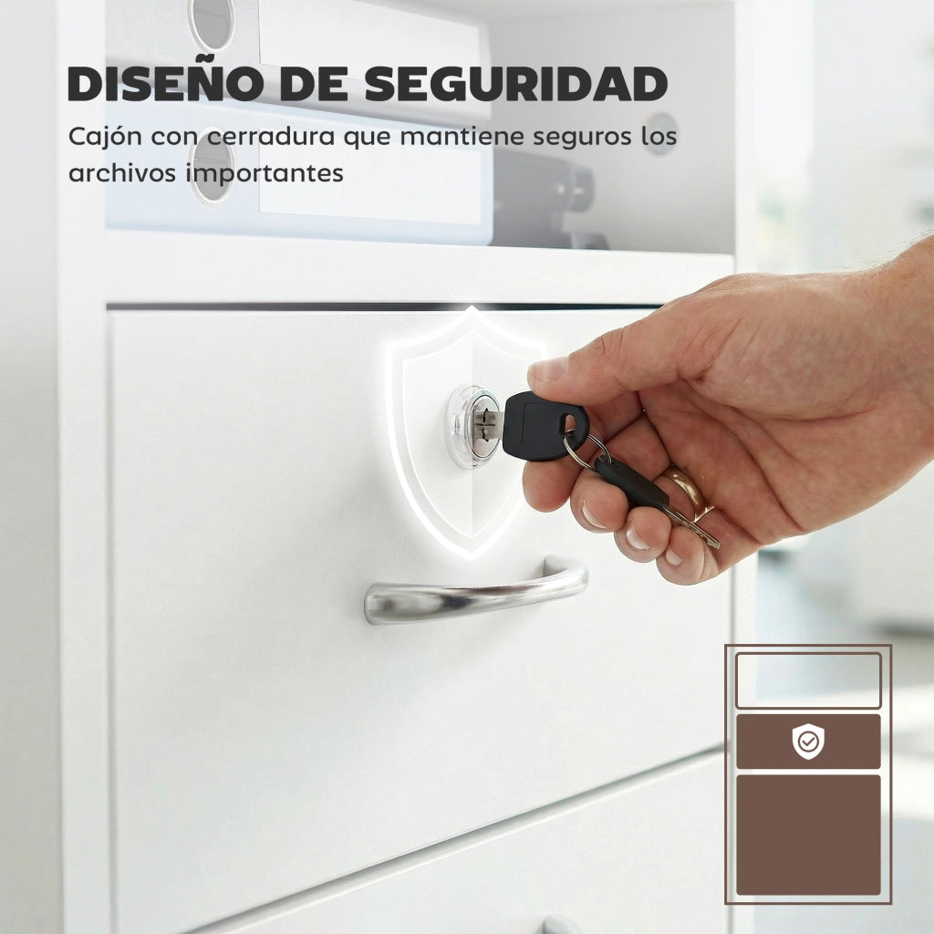 Cassettiera Mobile Ufficio con Ruote e Serratura ¨C Xylo ¨C Bianco 40x35x60cm