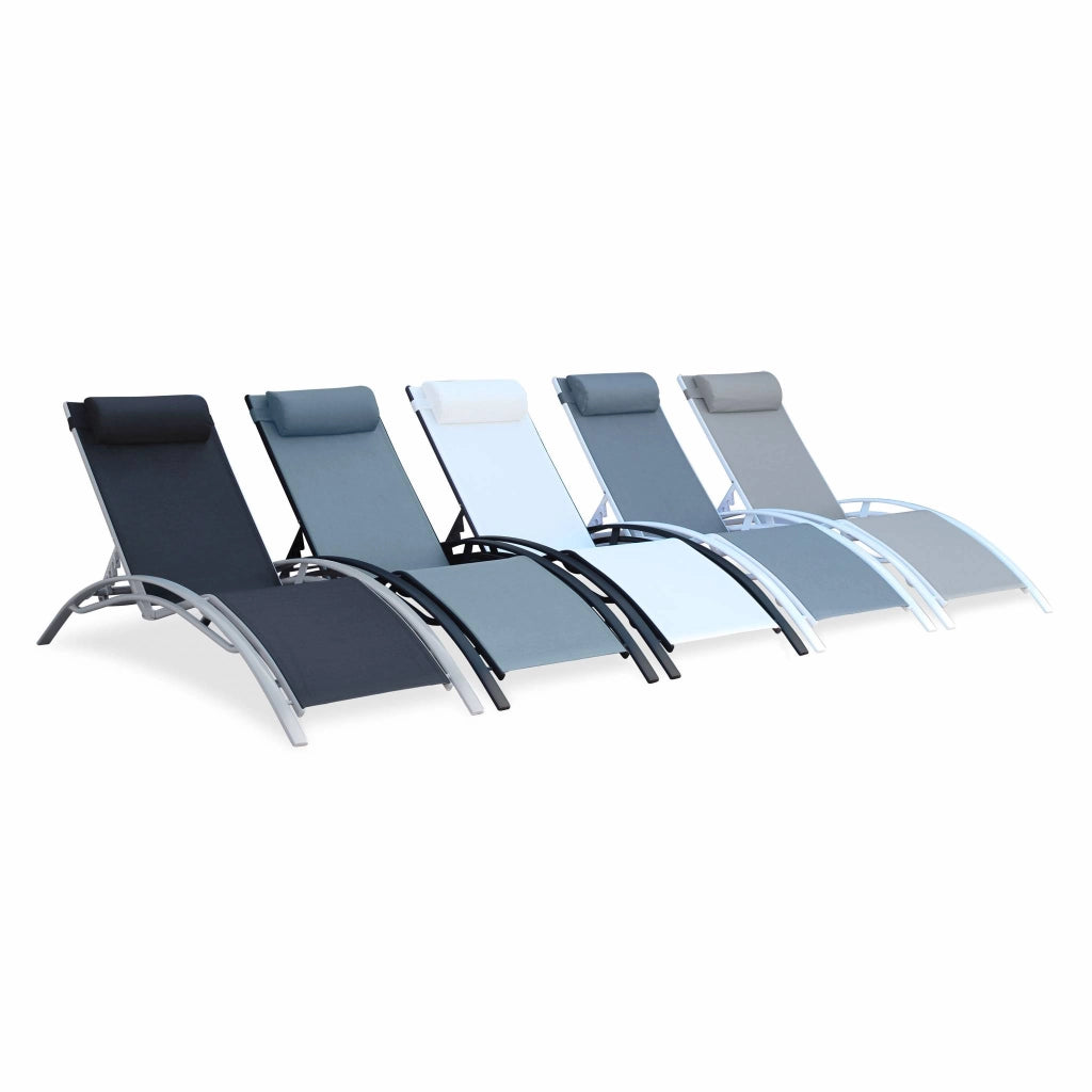 Set 2 lettini prendisole in alluminio textilene multiposizione, bianco