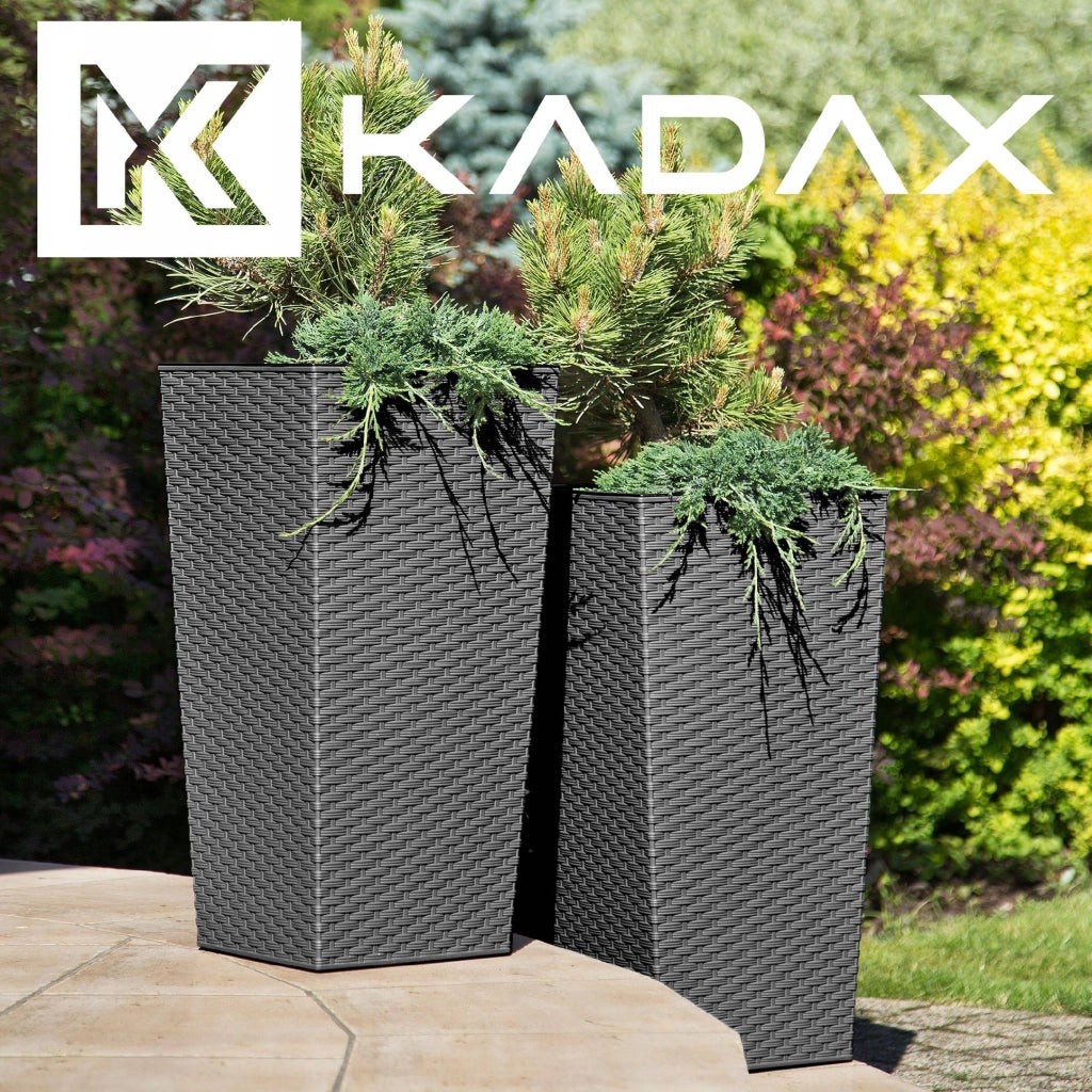Set di 3 vasi da fiori KADAX, vasi da giardino + inserti, alti e grandi, grafite, 47+57+68 cm