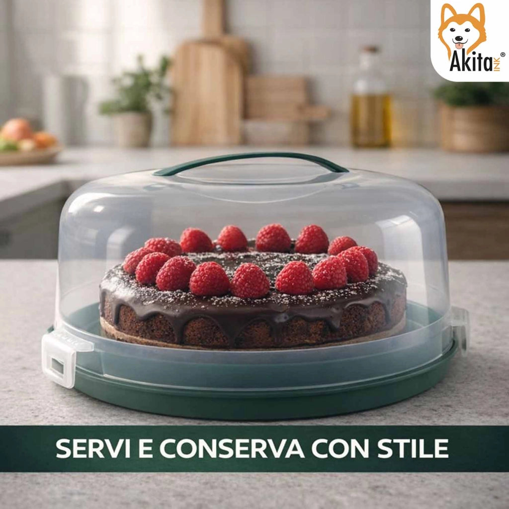 Akitaink Porta Torta con Coperchio e Manico 28 cm