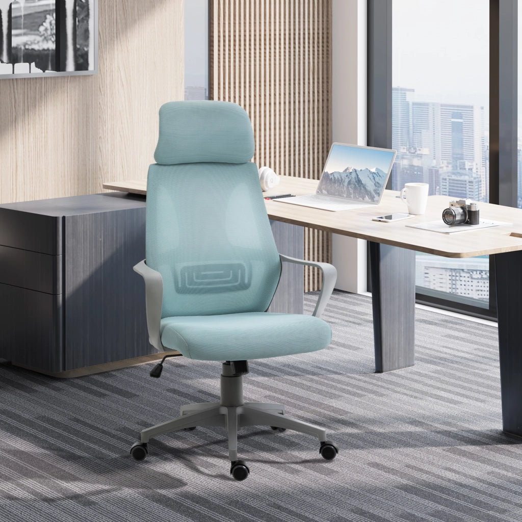 Sedia da ufficio regolabile con braccioli e poggiatesta ¨C zephmum ¨C blu 64x55x116-126 cm