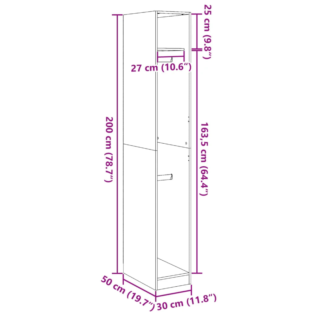Mobiletto moderno con 2 ripiani in legno ingegnerizzato 30 x 50 x 200 cm finitura legno anticato 02_0055939