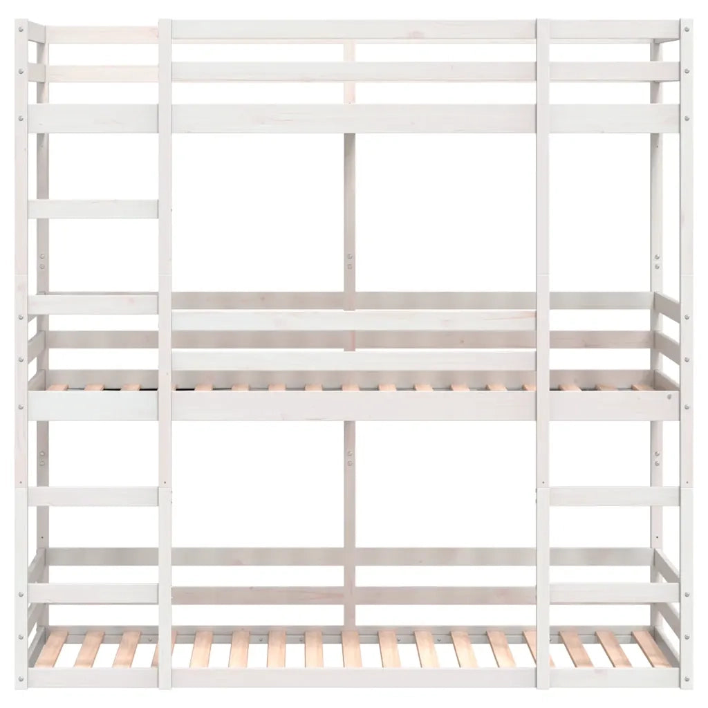 Letto a Castello Triplo Bianco 90x190 cm Legno Massello di Pino