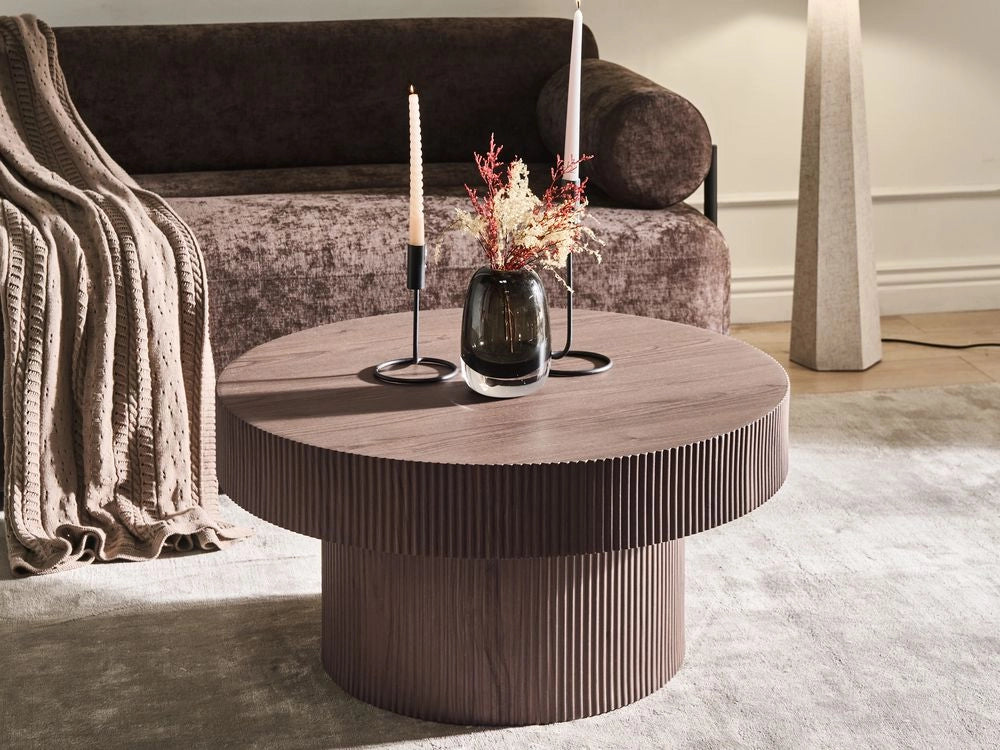 Tavolino da caffè con piano in MDF marrone scuro ø 80 cm Design moderno Gambe a coste Soggiorno