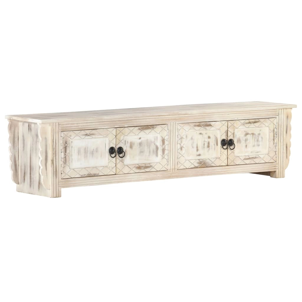 Mobile TV multimediale mensola TV credenza TV sala da pranzo soggiorno camera da letto 140 x 30 x 35 cm legno massello di mango bianco 02_0025903