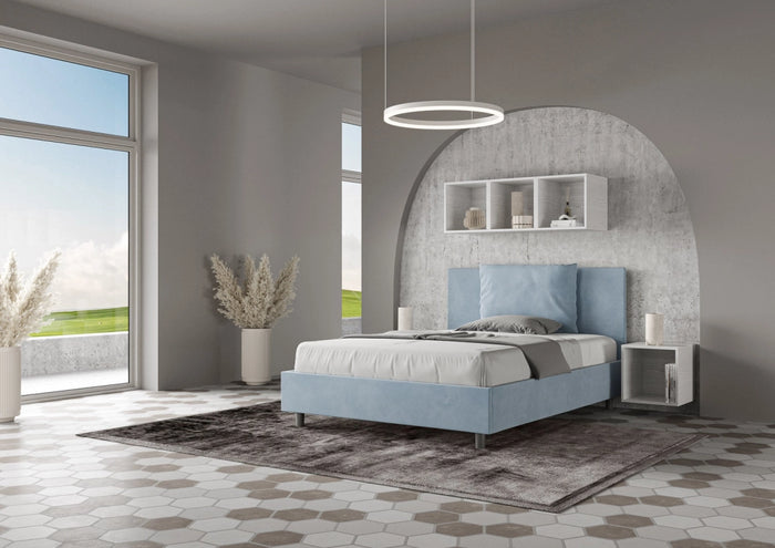 Letto Matrimoniale 160x210 cm con Rete e Contenitore Antea Azzurro