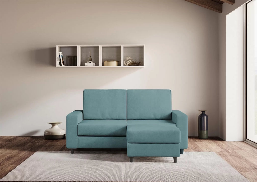Divano sakar 2 posti (due sedute da 60cm) + pouf misure esterne l.148 p.155 | petrolio - Mobili 2G