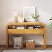 Consolle con 2 cassetti e vani aperti, piedi regolabili, per ingresso e soggiorno, in MDF, naturale 120 × 35.5 × 76.5 cm