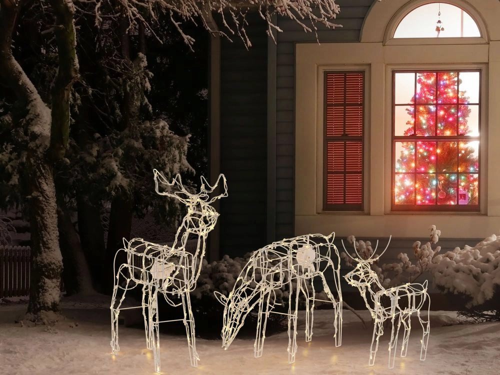 Set di 2 Decorazioni Natalizie da Esterno Renne in Varie Dimensioni con Luci LED Bianco