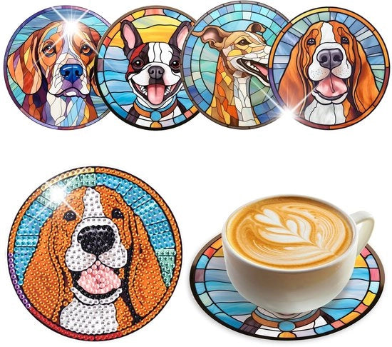 Pittura a Diamanti con Sostituto di Tazza per Cani 4 pezzi Sostituti di Tazza in Vetro per Tavolo Sostituti di Tazza Animali Pittura a Diamanti Decorativa per Vetro Attività di Ricreazione per Tazze da Tè e Bevande